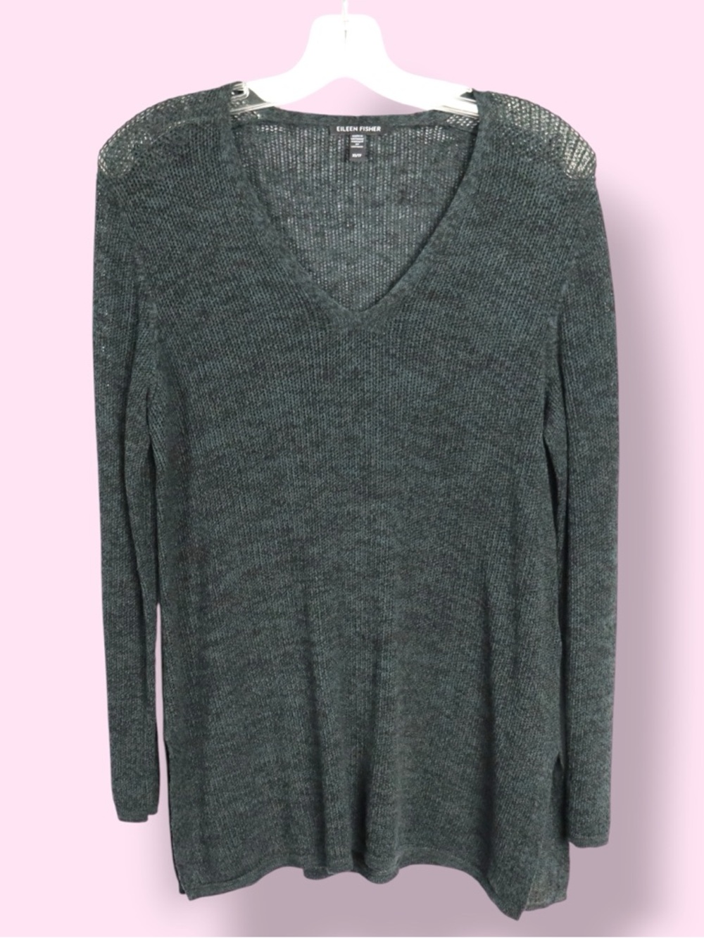 Eileen Fisher Green V-Neck Lightweight Knit Sweater XS Tunic Top